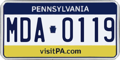 PA license plate MDA0119