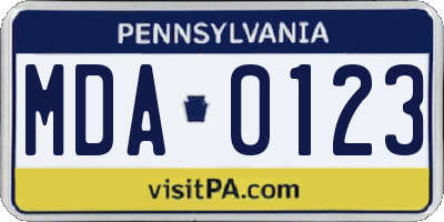 PA license plate MDA0123