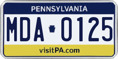 PA license plate MDA0125