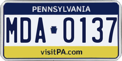 PA license plate MDA0137