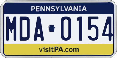 PA license plate MDA0154