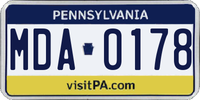 PA license plate MDA0178