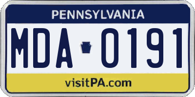 PA license plate MDA0191