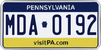 PA license plate MDA0192