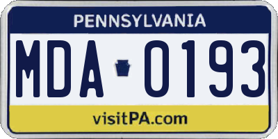 PA license plate MDA0193