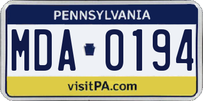 PA license plate MDA0194