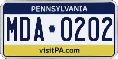 PA license plate MDA0202