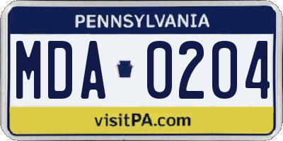 PA license plate MDA0204