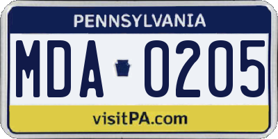 PA license plate MDA0205