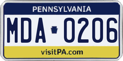 PA license plate MDA0206