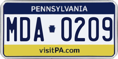 PA license plate MDA0209