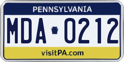 PA license plate MDA0212