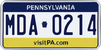 PA license plate MDA0214