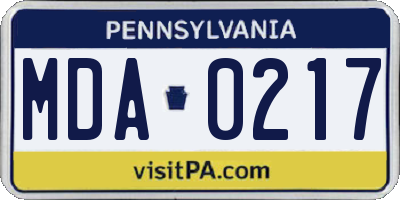 PA license plate MDA0217