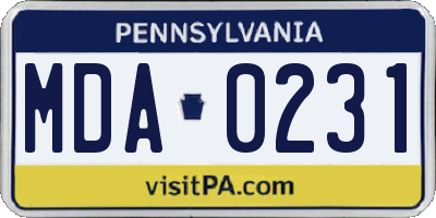 PA license plate MDA0231