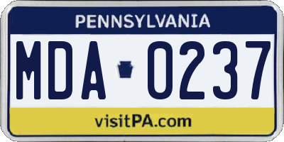 PA license plate MDA0237