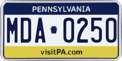 PA license plate MDA0250