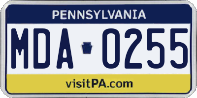 PA license plate MDA0255