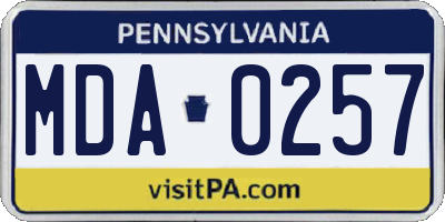 PA license plate MDA0257
