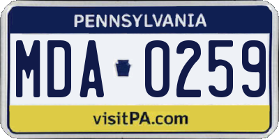 PA license plate MDA0259