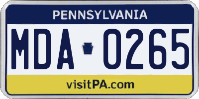 PA license plate MDA0265