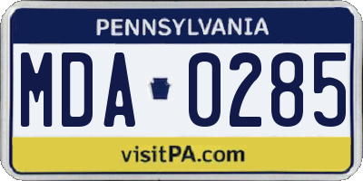 PA license plate MDA0285