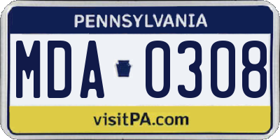 PA license plate MDA0308