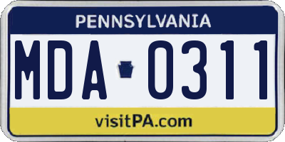 PA license plate MDA0311