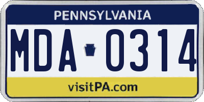 PA license plate MDA0314