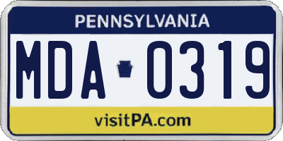 PA license plate MDA0319