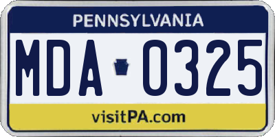 PA license plate MDA0325