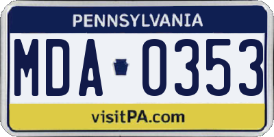 PA license plate MDA0353