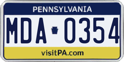 PA license plate MDA0354
