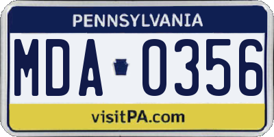 PA license plate MDA0356