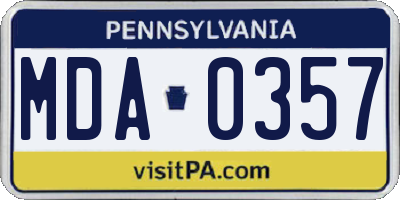 PA license plate MDA0357
