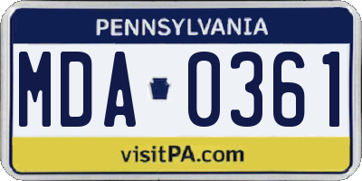 PA license plate MDA0361