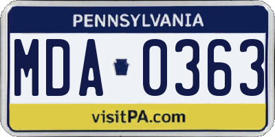 PA license plate MDA0363