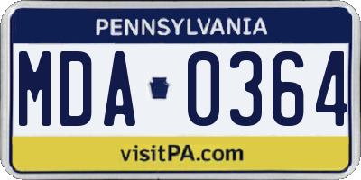 PA license plate MDA0364