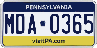 PA license plate MDA0365