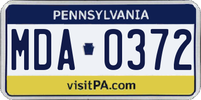 PA license plate MDA0372