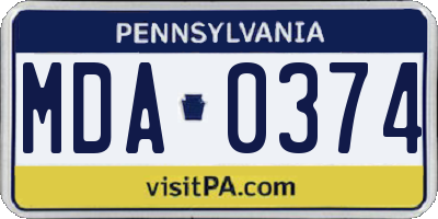 PA license plate MDA0374
