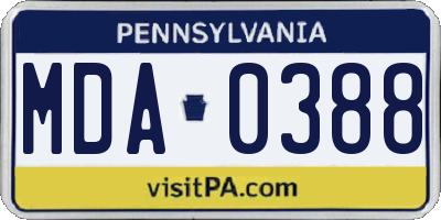 PA license plate MDA0388