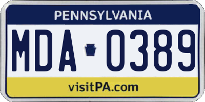PA license plate MDA0389