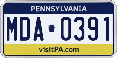 PA license plate MDA0391