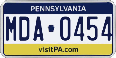 PA license plate MDA0454