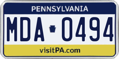 PA license plate MDA0494
