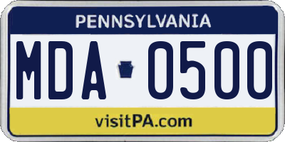 PA license plate MDA0500