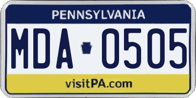 PA license plate MDA0505
