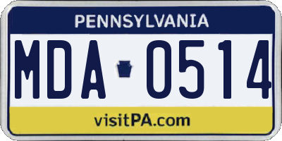 PA license plate MDA0514