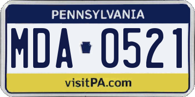 PA license plate MDA0521